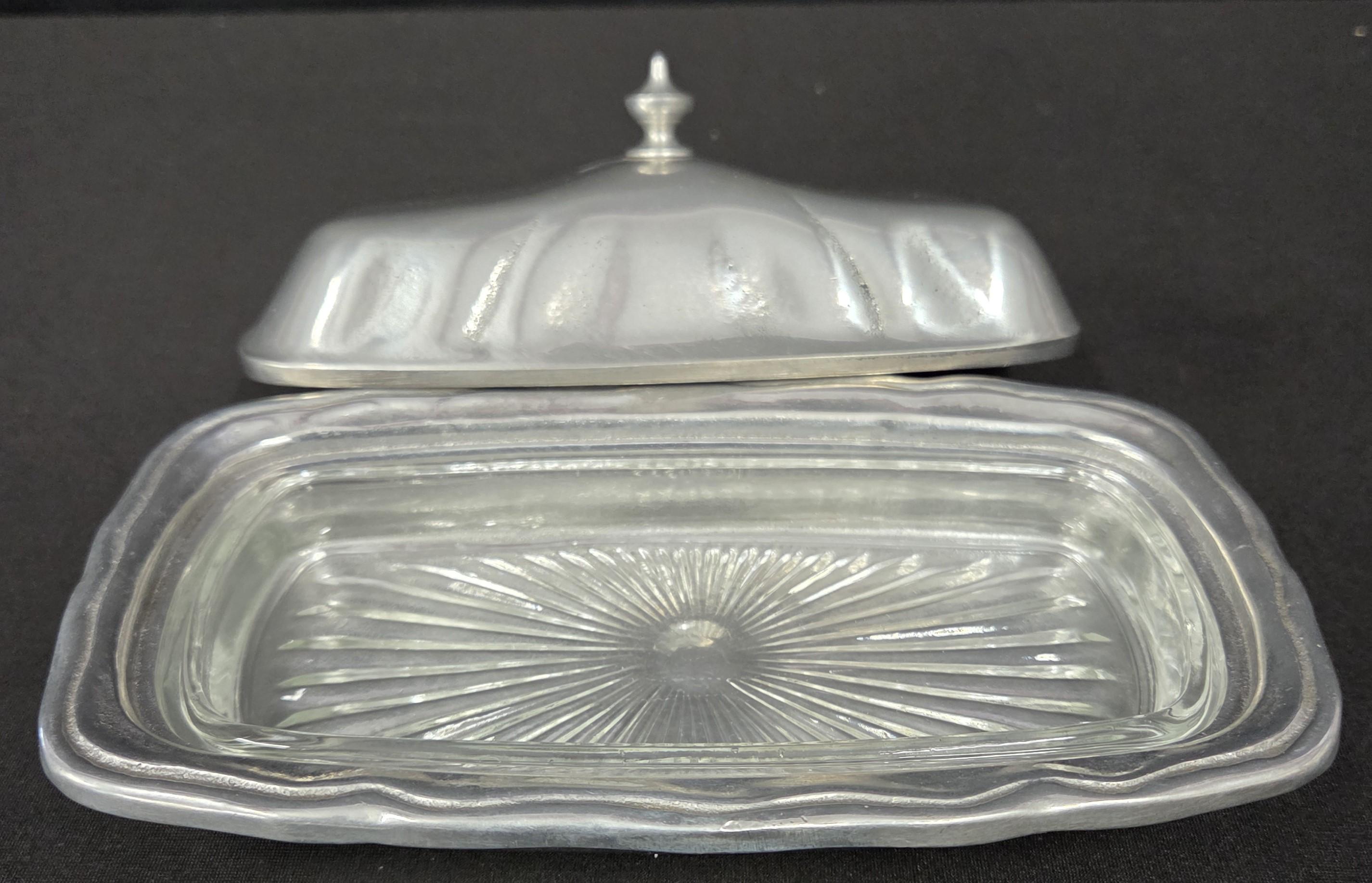 Vintage Wilton Pewter Armetale Queen Anne Butter Dish with Lid and Glass Insert