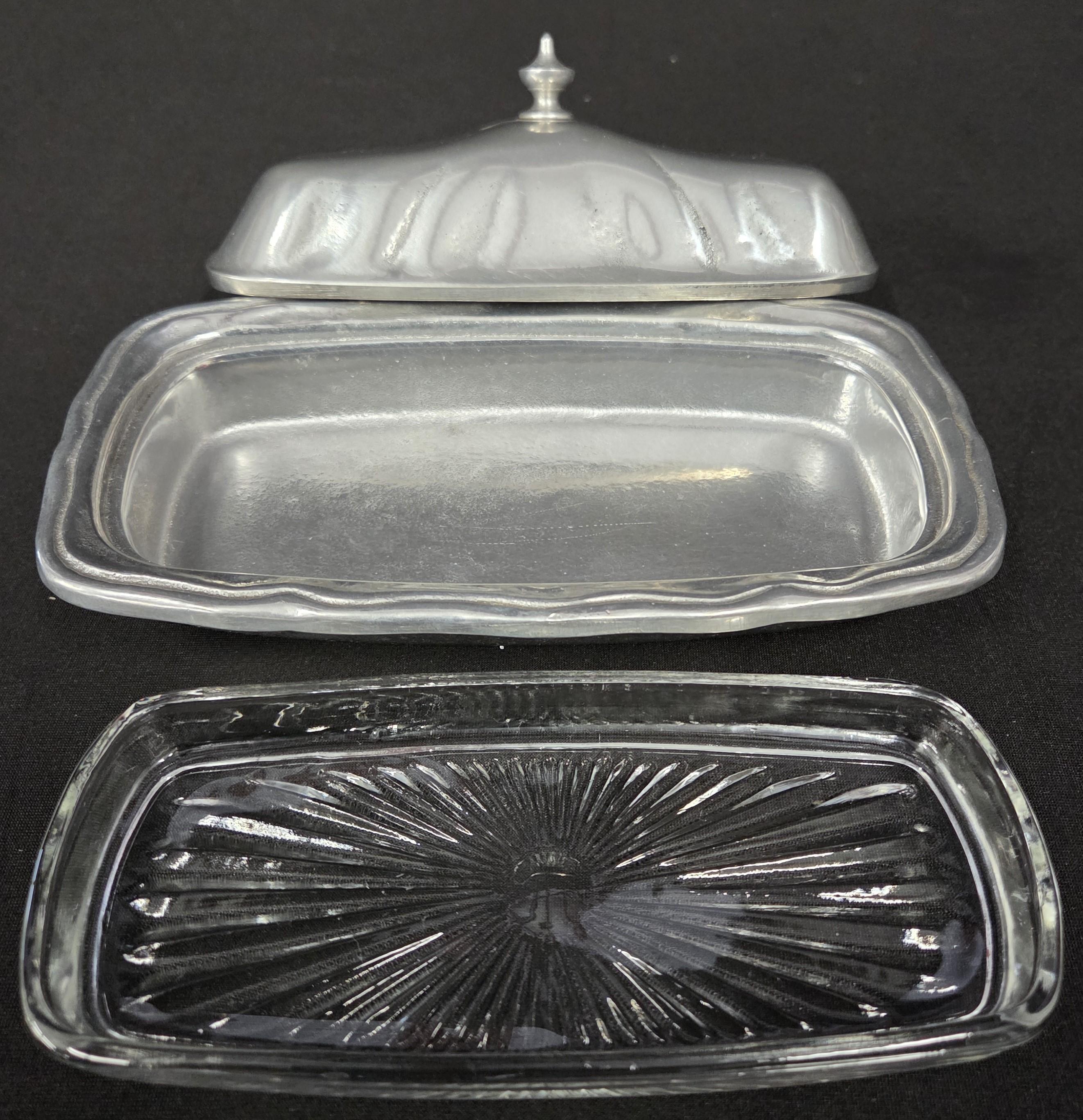 Vintage Wilton Pewter Armetale Queen Anne Butter Dish with Lid and Glass Insert