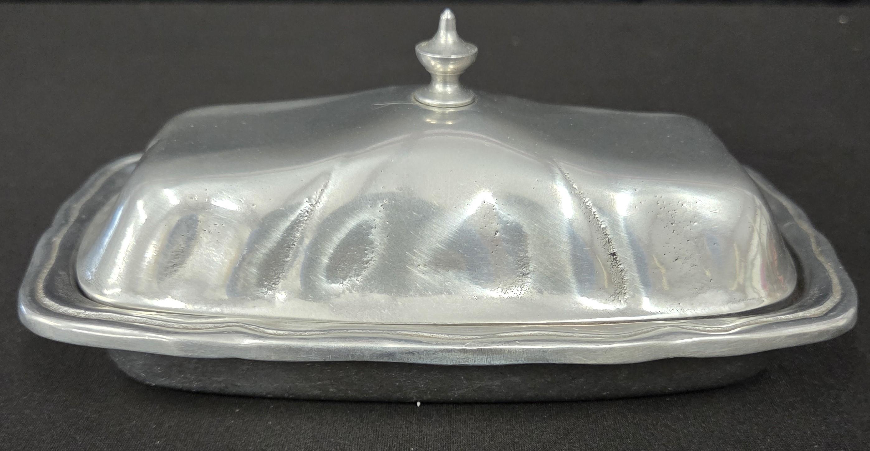 Vintage Wilton Pewter Armetale Queen Anne Butter Dish with Lid and Glass Insert