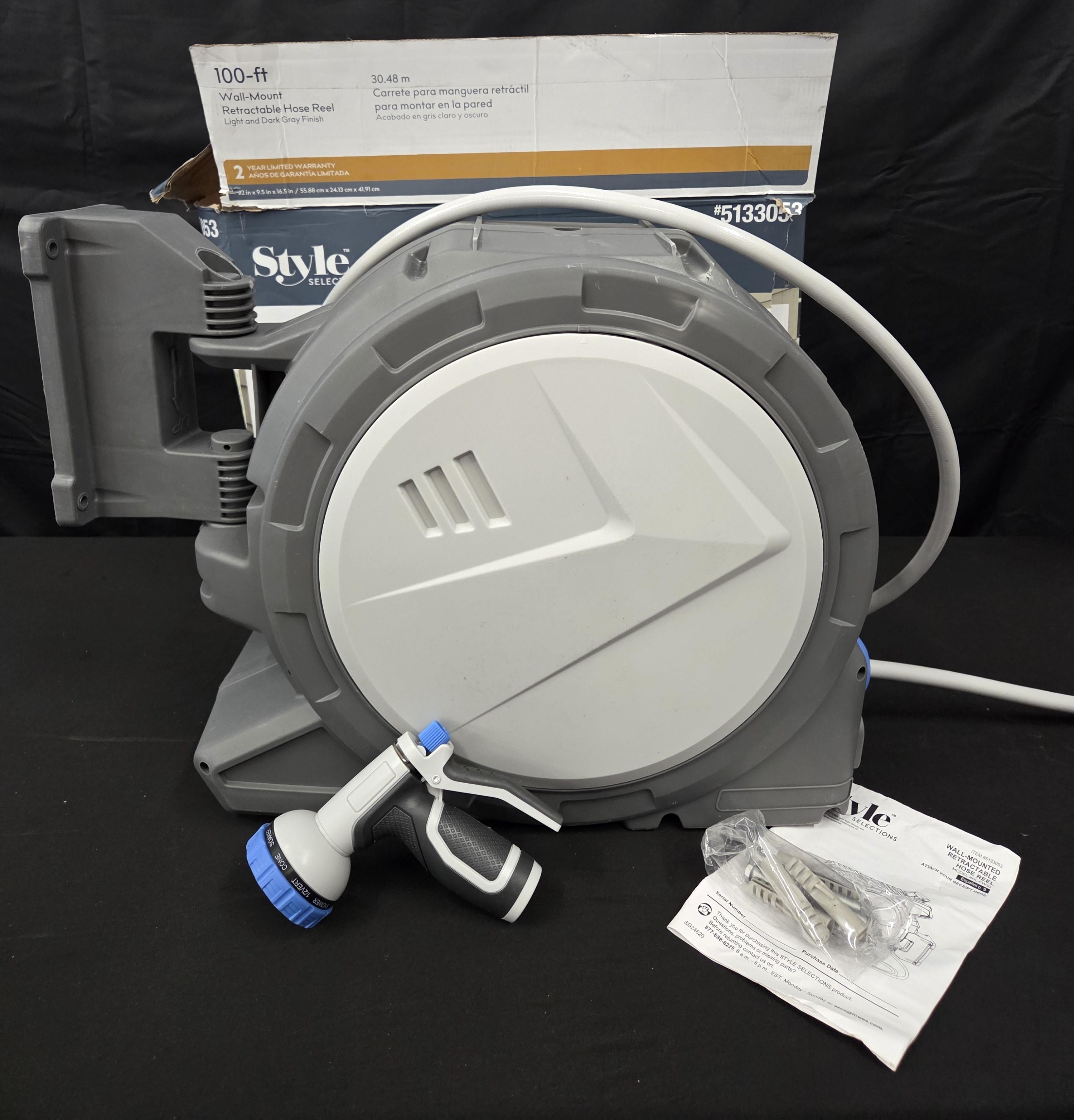 Wall Mounted Retractable Hose Reel 100' Feet Foot With Nozzle Style Selections