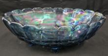 Vintage Indiana Glass Carnival Glass Blue Iridescent Footed Oval Center Bowl Harvest