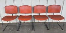 Lot of 4 Vintage Steelcase Orange Metal Chairs Stackable