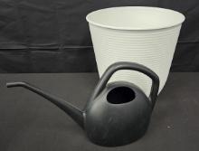 White Planter bucket and Small Watering Can