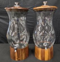 Lot of 2 Glass Beverage Dispensers with Stands and Lids