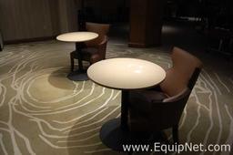 Lot of Lounge Area Light Fixtures, Round Tables, Chairs and cabinets