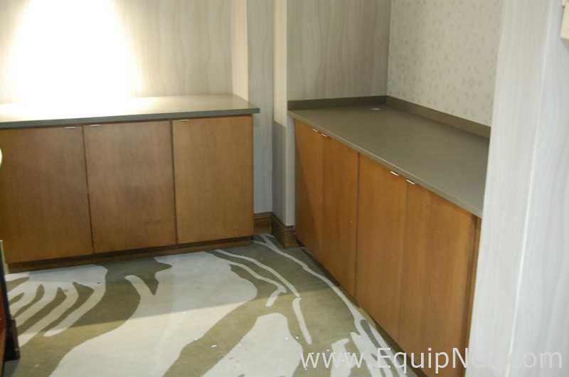 Lot of Lounge Area Light Fixtures, Round Tables, Chairs and cabinets