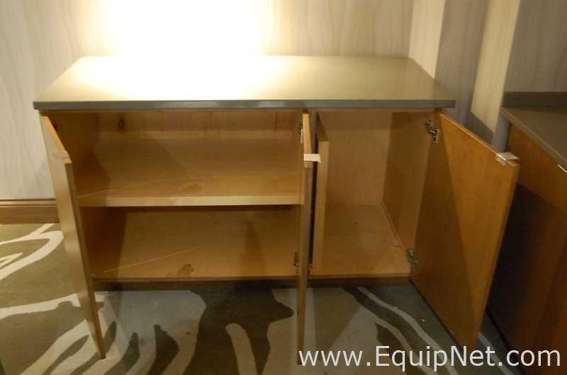 Lot of Lounge Area Light Fixtures, Round Tables, Chairs and cabinets
