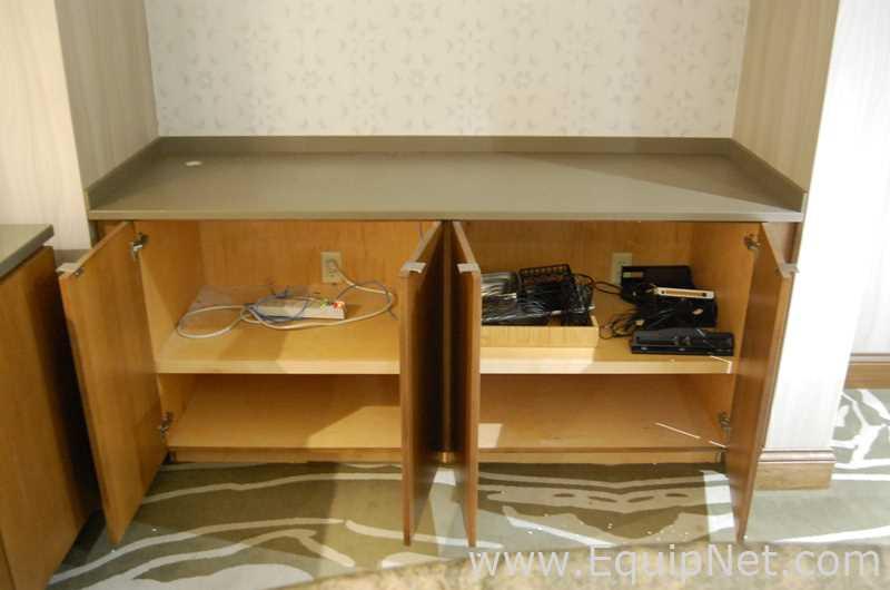 Lot of Lounge Area Light Fixtures, Round Tables, Chairs and cabinets