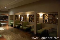 Lot of Four Tables, Eight Benches and Three Light Fixtures
