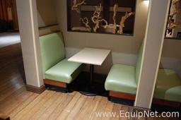 Lot of Four Tables, Eight Benches and Three Light Fixtures