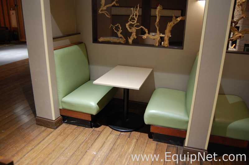Lot of Four Tables, Eight Benches and Three Light Fixtures