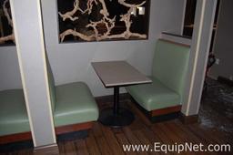Lot of Four Tables, Eight Benches and Three Light Fixtures