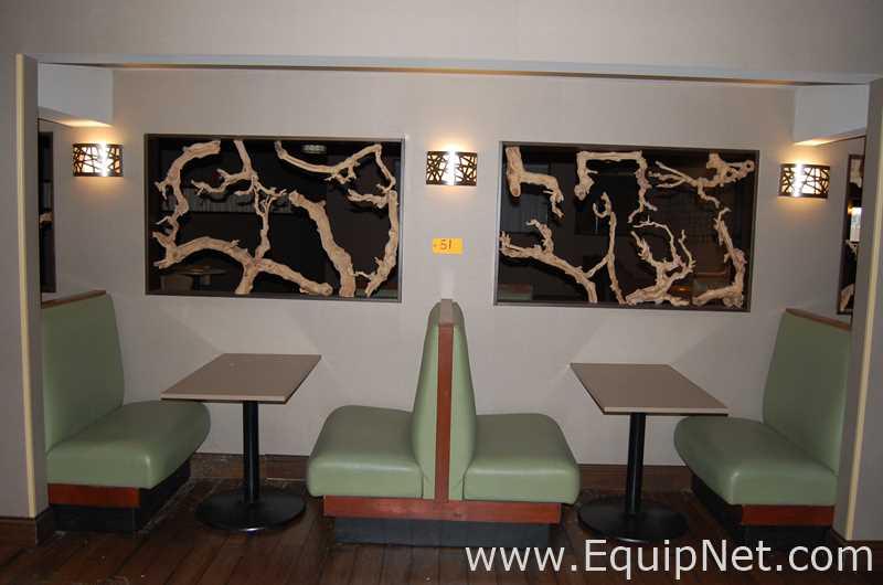 Lot of Four Tables, Eight Benches and Three Light Fixtures