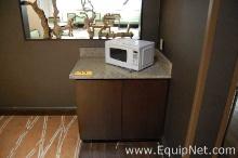 One Supply Cabinet with Microwave and Three Light Fixtures