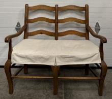Vintage Pine Double-Seat with Woven Seat