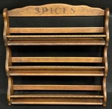 1920's 3-Shelf Wooden Spice Rack with Spiral Dowels