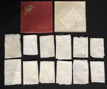 14 Assorted Floral, Lace, and Monogramed White Wedding Hankies