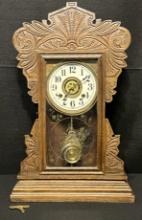 Antique Sessions Clock with Gingerbread Trim & Gold Etched Door