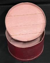 Red Round Painted Wooden Cheese Box with Pink Interior
