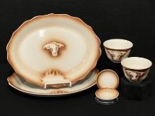 Rare Syracuse Western Ware Set of Two:  Butter Dishes, Oval Dinner Plates & Round Custard Dishes