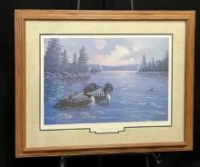Signed "Loons After The Rain" by Scatchboard Artist Bruce Taylor.