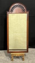 Slim Wood Stained Frame Mirror with Lattice Style Topper