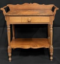 Antique Pine Wash Stand with Towel Bars, Drawer & Cherry Shelf.