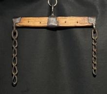 Vintage Primitive Wooden Yoke with Forged Hardware, Hook, and Heavy Chains Repurposed for Keys
