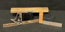Antique Level, T-Square with Wooden Handle & Vintage Metal Adjustable T-square