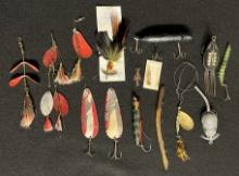 Group of 5 Antique Fishing Spinners, Vintage Fishing Lures & 3 Unusual Fishing Lures