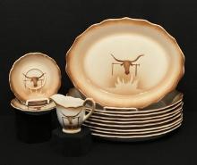 Rare Syracuse Longhorn Western Ware:  Large Oval Dinner Plate, Saucer & Creamer