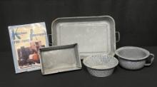 4 Vintage Graniteware Enamelware Baking Pans & Chamber Pot, Kitchen Antiques 1790-1940 Book