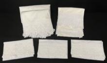 4 Piece Off-White Queen Sheet Set with Crocheted Edge & 3 Large Off-White Crocheted Edge Pillowca...