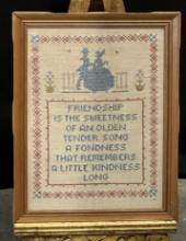 Framed Vintage Cross-Stitched Friendship Poem "Friendship is the Sweetness" with Graphics