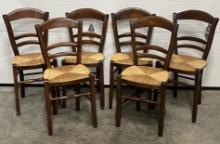 Vintage Group of 6 Chairs with Rush Rope Seats