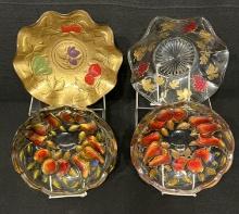 Goofus Glass Ruffle Fruit Bowl, Grape & Cable Bowl and Two Fruit & Berry Bowls