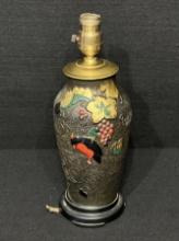 Vintage Goofus Glass Painted Bird Tabletop Lamp