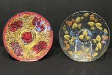 Goofus Glass Double Rose Plate and Gold & Red Strawberries & Leaves Plate