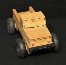 3 Piece Hand Carved Wooden Tow Truck with Rubber Wheels