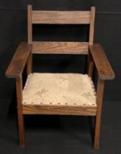 Mission Style Oak Child's Chair with Upholstered Seat