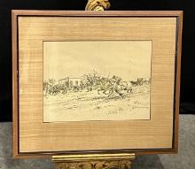 1950 Enrique Castell Capurro Framed & Matted Ink & Watercolor