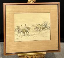 1950 Enrique Castell Capurro Framed & Matted Ink & Watercolor