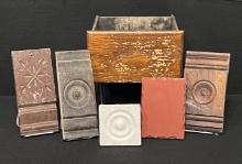 Assorted Architectural Wood Molding and Plinths & Rustic Art Charcoal Storage Drawer
