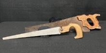 Antique Warranted Superior Handsaw with Embellished Handle & Small Handsaw with Wooden Handle