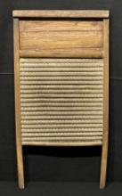 1930's Vintage Unmarked Wood and Corrogated Copper Washboard