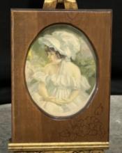 Walnut Framed Beautifully Dressed Young Girl with Bonnet