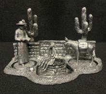 Michael Ricker's Solid Pewter 4 Figurine Mission Collection, "Padre at the Well"