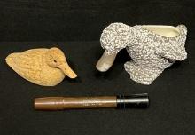 Wood Carved Duck, Duck Planter, and Canadian Honker Model No. A-50 Duck Call