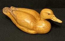 Vintage Detailed Carved Walnut Mallard with Glass Eyes signed by Irv Phillips