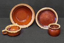 Brown Hull Stoneware Soup Bowl, Serving Bowl, Salad Plate and Vegetable Pot